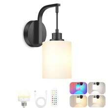 Juego de lámparas de pared inalámbricas recargables en color dorado/negro, lámpara de pared con pantalla de tela con 15 colores, luz de pared con batería, con control remoto y bombilla regulable, decoración de pared para dormitorio y sala de estar - 1 - Ver 9