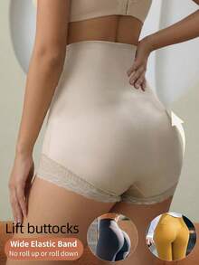 High-Waisted Beige Lace Panties. Butt-Lifting Compression, Seamless, Lightweight. - Apricot - View 10