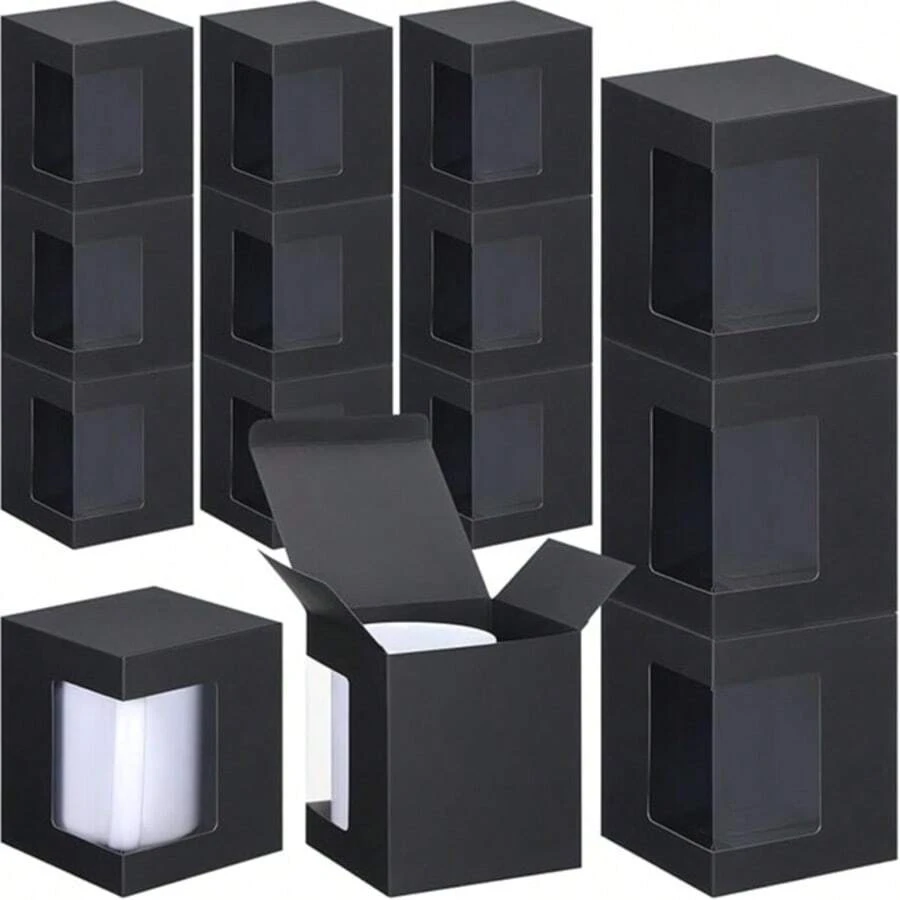 20pcs Gift Cup Boxes, Blank Sublimation Mug Packaging, Transparent Ceramic Coffee Cup Gift Boxes, Decorative Party Favor Gift Boxes With Lids - Black - View 1