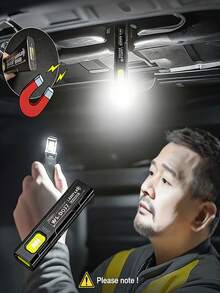 1pc Portable Bright LED COB Flashlight, Long Battery Life, Includes Lithium Battery, Mini Pocket Lamp, Floodlight Work Light With Magnet - As Shown In the Figure - View 2