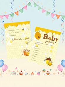 10张蜂窝图案婴儿派对游戏卡片 - “给新手爸妈的建议”和“预测”卡片，可用于揭晓宝宝性别、提供名字建议、为准爸妈准备的趣味活动、婴儿派对游戏，配有精美插图，采用优质纸张。 - 蜂窩遊戲卡片 - 查看 1