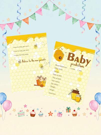 Bộ 10 thẻ trò chơi dành cho tiệc mừng em bé sắp chào đời với thiết kế hình tổ ong - Thẻ "Lời khuyên cho cha mẹ mới" & "Dự đoán", Tiết lộ giới tính, Gợi ý tên, Hoạt động vui nhộn cho cha mẹ tương lai, Trò chơi trong tiệc mừng em bé, Hình minh họa vui nhộn, Chất liệu giấy chất lượng cao