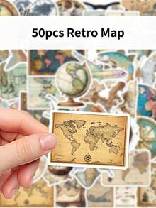 50pcs Retro Map Creative Stickers DIY Guitar Luggage Refrigerator Water Cup Planner Supplies Decorative Laptop Personalization Stickers - Multicolor - View 5