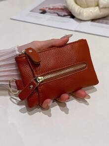 Ví đựng chìa khóa bằng da PU mới, tiện dụng, ví đựng tiền xu, ví đựng thẻ đa năng có khóa kéo, ví cầm tay dễ thương, ví đựng tiền xu nhỏ gọn tối giản dành cho nữ. - Nhiều màu - Xem 2