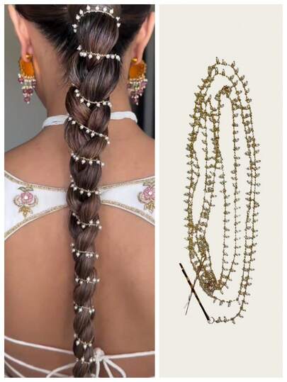 Handmade Faux Pearl Braided Chain, Braided Hair Chain, Dreadlock Accessories, Bridal Hair Accessories, Long Braid Hair Accessories, Headpiece