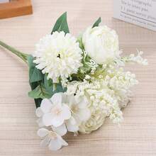 1pc Artificial Silk Hydrangea Bouquet, Fake Tea Roses, For Spring And Autumn Wedding Vases, Can Be Used For Home, Restaurant, Bedroom, Bathroom, Room Decoration, Mother's Day, Father's Day, Holiday Birthday Party Supplies, Outdoor Garden Decoration - Milky White - View 4
