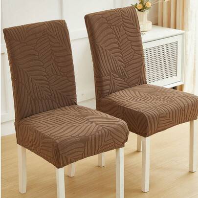 1pc/4pcs/6pcs/8pcs Removable Jacquard Chair Cover, Minimalist Brown Leaf Pattern, Thick Soft Stretchy, Suitable For Dining Room, Bedroom, Living Room Home Decor, Holiday Party Decoration
