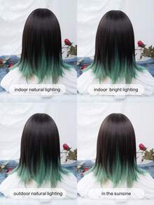 alicegarden 16-Inch Long Synthetic Wig Featuring A Natural Straight Style A Stunning Multicolor. Designed With Bangs , This False Hairpiece Is Perfect For Ms Daily Use, Offering A Natural And Natural Durable Wig Gift For Ladies. (No Accessories) - Multicolor - View 11