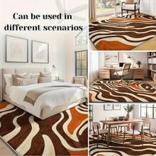 Large Modern Abstract Brown Orange Beige Floor Mat - Luxurious Soft Floor Mat With Backing, Machine Washable, Suitable For Living Rooms, Bedrooms, Offices - Luxurious Floor Mat In Brown, Orange, Beige Tones, Ideal For High-Traffic Areas And Commercial Use, Stylish Wave Pattern, Suitable For Holiday Decorations And Large Spaces, Living Room Carpet, Bedroom Carpet, Large Living Room Rug, Cool Carpet, Vintage Bedroom Carpet, Hallway Carpet, Room Decoration - 簡約款 - 查看 5