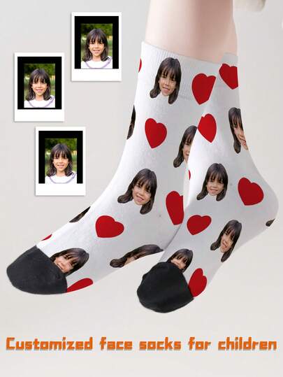 1 par de meias personalizadas com rosto, unissex para meninos e meninas, meias de cano médio para meninas e meninos, meias personalizadas com foto para adolescentes, meias divertidas com imagens personalizadas para meninos e meninas, adequadas para uso diário, feriados, aniversários, presentes e outras ocasiões.