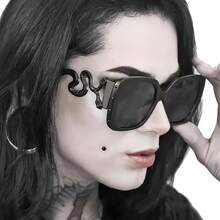 Vintage Gothic Double-Headed Snake Fashion Glasses, Suitable For Women And Men - Black Metal Frame, Purple Lenses, Ideal For Parties, Performances, And Everyday Fashion. - Họa tiết da báo đen - Xem 10