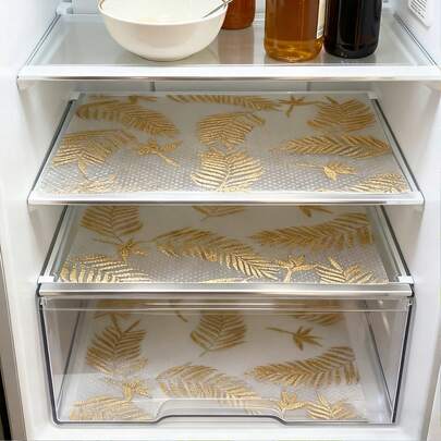 1/2/4/8pcs Waterproof Refrigerator Mats - Moisture-Proof, Anti-Slip, Washable, Reusable. Kitchen Fridge Liners, Moisture Absorbing Pads, Drawer Liners, Creative Gold Leaf Design, Oil-Resistant Cabinet And Drawer Mats, Non-Slip Pads, Suitable For - Shelves, Refrigerators, Cabinets, Wallpapers, Table Mats, Kitchen Accessories, Pantry, Storage, Home Accessories, Mother's Day Gift, Room Decor, Kitchen Decor, Summer Outdoor Travel Accessories