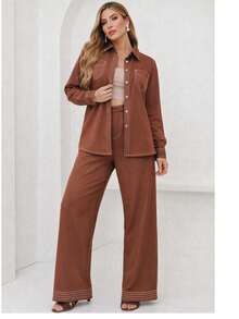 Women's Sensorial Set, M/G, Shirt + Pants, Elegant And Comfortable Fashion, Casual Look - 鏽棕色 - 查看 1