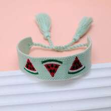 1pc Handmade Embroidered Watermelon Design Bohemian Bracelet, Suitable For Summer Beach Outings And Travel - Mint Green - View 2