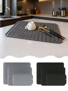 1 Tấm lót/thảm phơi bát đĩa, màu xám/đen, làm bằng silicon, thảm thoát nước bát đĩa có gờ thoát nước lượn sóng, chịu nhiệt, thảm thoát nước nhà bếp, thiết kế chống trượt, dễ vệ sinh. - Nhiều màu - Xem 1