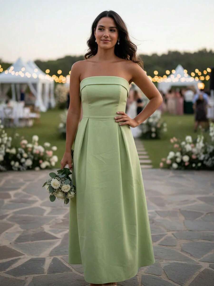 Women's Long Tailored Strapless Elegant Dress For Parties, Weddings, Graduations, Bridesmaids, And Events. - 薄荷綠 - 查看 1