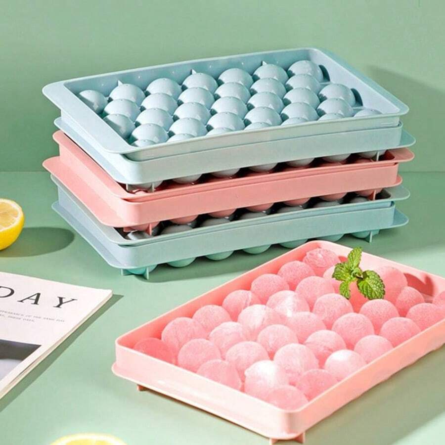 Khay làm đá viên tròn có nắp đậy, khuôn làm đá viên tự chế sáng tạo. - Nhiều màu - Xem 1