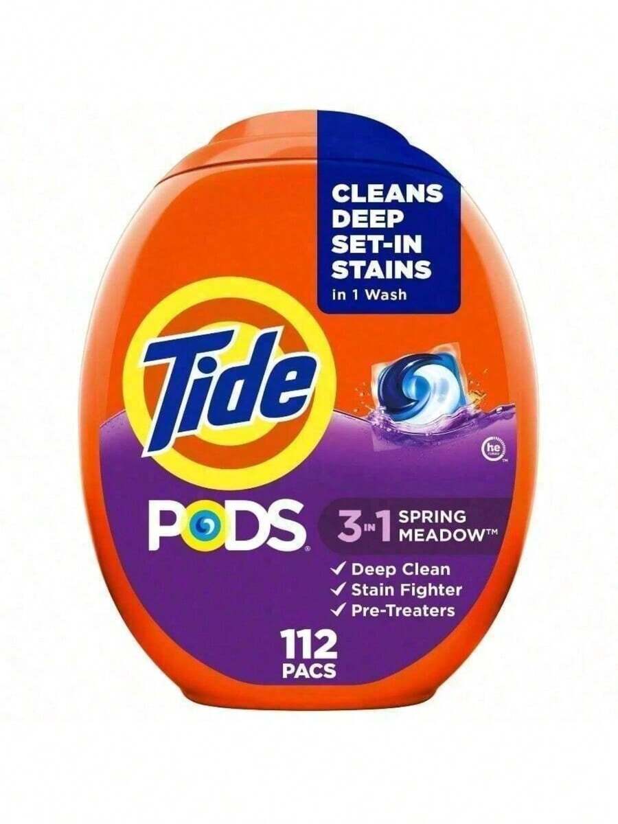 PODS Liquid Laundry Detergent Packs Spring Meadow Scent With 3-In-1 Technology For Ultimate Cleaning Power. These Pre-Measured Pacs Combine Detergent Stain Remover And Brighteners To Target Stubborn Stains And Odors In All Temperatures. Ideal For Large Families 16 Count Activewear And Everyday Laundry In Both HE And Standard Machines. The Dissolvable Film Releases A Burst Of Freshness That Lasts Providing Complete Care For Colors And Whites With Effortless Convenience In Every Load. - Đơn - Xem 1