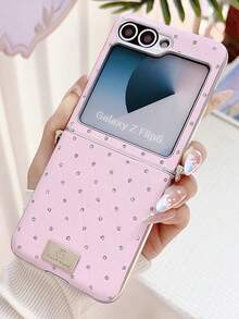 1pc Fashionable And Simple Side Buckle Diamond Shaped Small Fragrant Gemstone Folding Phone Case, Can Protect And Prevent Falling: SamsungGalaxy /Zflip 5/Zflip 6/Zflip 7/ Razr 50 Ultra/ Razr 60 Ultra/ Razr 60/ Razr 50/Galaxy Z Flip7 FE - Pink - View 2