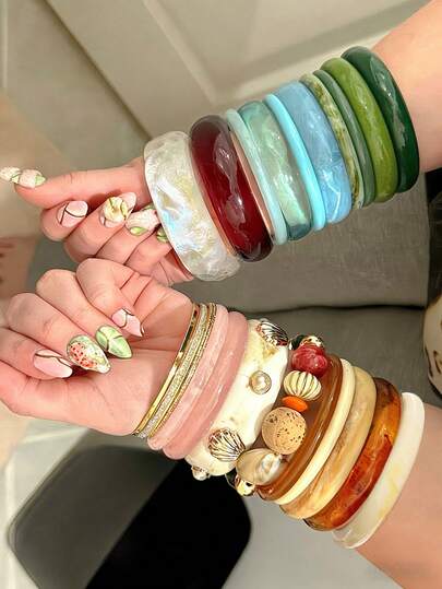 Bộ 8/4/1 vòng tay phong cách cổ điển, thanh lịch, kiểu Bohemian, tối giản, cơ bản, đính vỏ sò bằng nhựa acrylic, nhuộm màu tie-dye, phụ kiện trang sức dễ thương màu sắc Y2K, phù hợp cho nữ giới sử dụng hàng ngày, đi biển, dự tiệc, làm quà tặng.