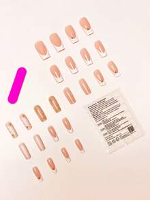 24pcs/Set Y2K White Tie Dye Chic & Press-On Nails, Adorned With Sweet Pink Leopard Print, French Manicure, 3D Pearl Wavy Decor, Suitable For Daily Wear, Parties And Celebrations - Multicolor - View 2