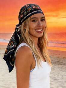 1 chiếc khăn bandana vuông bốn mùa mới dành cho nữ, 90cm, chất liệu giả lụa, in họa tiết, thích hợp sử dụng hàng ngày. - cánh hoa đen - Xem 4