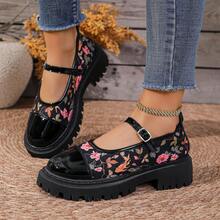 Nouvelle boucle à fleurs style chinois en 1 pièce seul morceau, chaussures épaisses brodées de style national - Noir - Voir 7