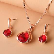 Women's Fashionable Simple Water Drop Necklace And Earrings Jewelry Set, Artificial Crystal Pendant And Stud Earrings Two-Piece Gift Accessory, Gift For Relatives, Friends, Girls, Mothers, Birthday/Holiday/Evening/Party/Jewelry - 天藍色 - 查看 7