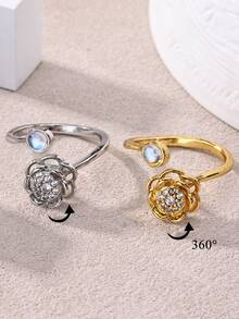 18K Gold Plated Durable Anti-Oxidation Elegant Camellia Rotating Ring, Suitable For Women, Elegant Wedding Jewelry Accessory, Gift For Mother, Daughter, Best Friend - Multicolor - View 3