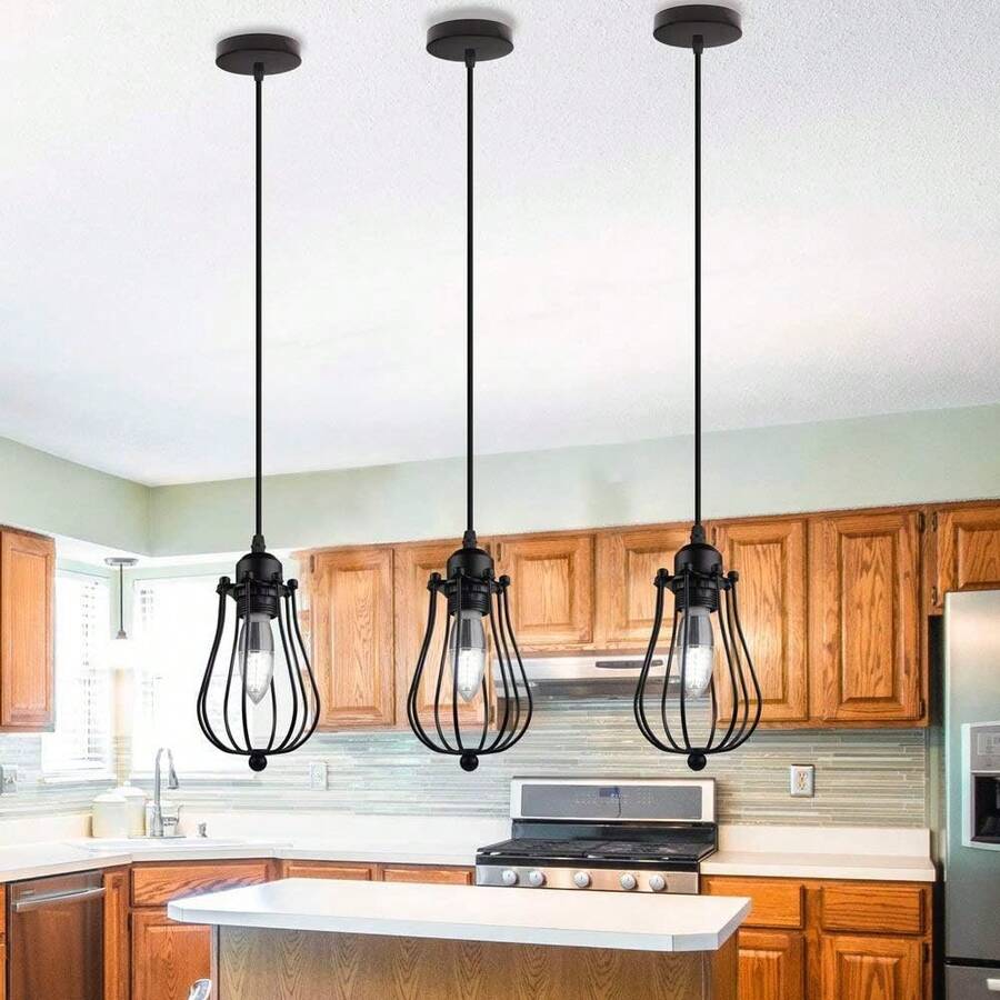 1 buah Lampu Gantung Sangkar Burung Besi Gaya Industri Vintage, Lampu Gantung Logam Kreatif dengan Soket Bohlam E27, Cocok untuk Ruang Makan, Bar, Dapur, Ruang Tamu, Perlengkapan Pencahayaan Minimalis Nordik (Bohlam Tidak Termasuk) - Hitam - View 1
