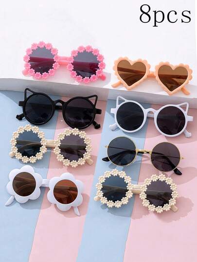 Set de 8 piezas de gafas creativas para niños, gafas con estilo de pequeñas margaritas, set de gafas de varios estilos - Adecuado para uso al aire libre. Accesorios de moda adecuados para fotos en la playa y la .