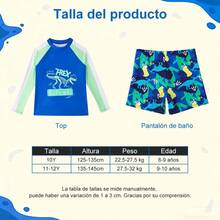 Traje de baño infantil de secado rápido con estampado de dinosaurios de dibujos animados, tallas grandes, protección UV, ropa deportiva de playa, estilo retro informal para niños. - 10 años - Ver 5