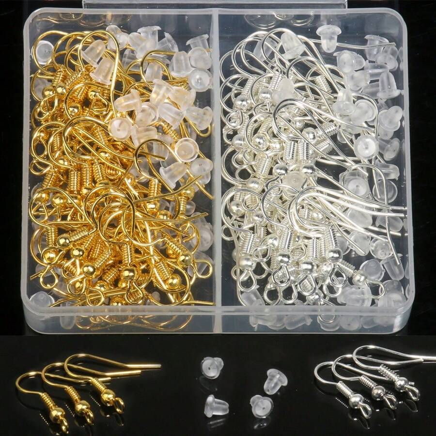 Bộ 100 chi tiết phụ kiện trang sức, dụng cụ làm trang sức, linh kiện khuyên tai, móc cài, nút bịt tai cho bộ dụng cụ tự làm trang sức. - Nhiều màu - Xem 1