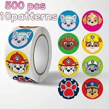 Paw Patrol 500张卡通狗狗贴纸卷，适用于水瓶、笔记本、桌面和派对礼品，可爱有趣的教育奖励贴纸，可用于课堂激励和创意项目，DIY装饰贴纸 - 彩色 - 查看 3