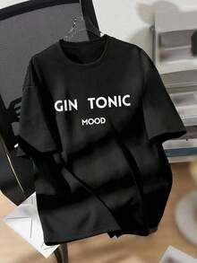 Unisex Oversized T-Shirt, Graphic Slogan Print, New Spring/Summer Sports Tops, Plus Size Fashionable Breathable Black Short Sleeve Shirt - Black 2 - View 2