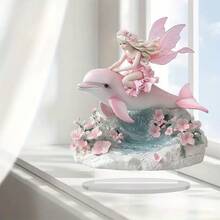 1 Set rosa verzauberter Feenreiten Delfin Blumen Harz Figur Heimdekoration - A - Übersicht 1