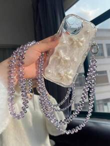 1pc Crystal Chain Long Necklace, Handmade Beaded Chain Made Of PP Material, Versatile For Hanging Phone, Bag, Crossbody Wear, Shiny Decorative Chain For Women, New Luxury Crystal Beaded Phone Lanyard, Elegant Shoulder Strap, Fashionable Phone Charm, Back To School Season - Multicolor - View 7