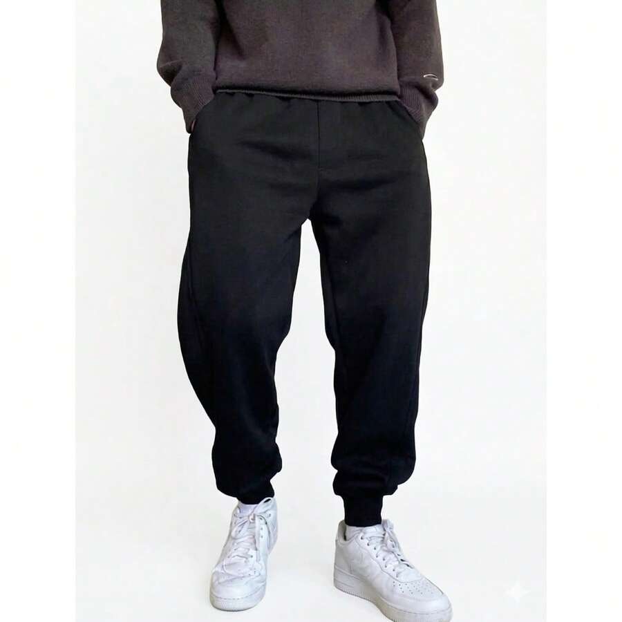 Men's Sweatpants, Winter Fashion, Cold Weather - 男士黑色運動褲 - 查看 1