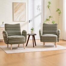 Modern Armchair, Fabric With Circular Pattern, With Side Pocket, Solid Wood Legs, Comfortable Reading Chair, Living Room, Bedroom, Office - Olive Green - View 6
