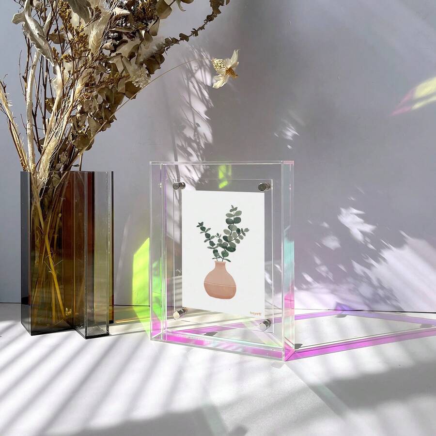 1个高清晰度亚克力悬浮相框 - 可放置于桌面或墙面展示，透明PMMA材质，多种尺寸简约透明相框，适用于家居、办公室、照片墙 - 秋季装饰、节日礼物、工作空间必备、完美展示照片、美观风格、圣诞节、感恩节、新年、冬季家居装饰