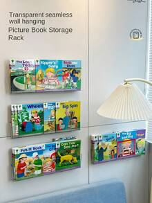 Estantería de pared conveniente, caja de almacenamiento transparente para revistas, estantería para exhibir CDs. Estantería de pared, estantería para libros de niños sobre la puerta sin taladrar, estantería para pasillos para almacenar libros, revistas, CDs y otros artículos de uso múltiple - transparente - Ver 10