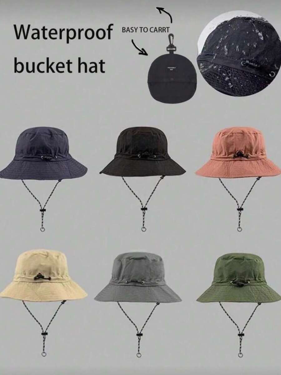 1 pieza Sombrero de cubo plegable y portátil, sombrero ajustable con cordón a prueba de viento y protector solar, gorra impermeable y de secado rápido para deportes al aire libre para hombres y mujeres - Multicolor - Ver 1