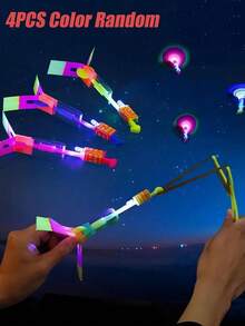8pcs/4pcs LED Light Up Slingshot Flying Toys, Interactive Family Game, Outdoor Glow In The Dark Flying Fun Toys, Gift For Family And Friends, Birthday, Flying Toys, Glow Toys - Multicolor - View 3