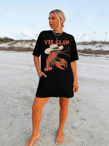 Rn, Women's Summer T-Shirt With Tomato Girl Print, Plus Size Casual Short Sleeve Loose Fit T-Shirt For Women, 100% Cotton, Fashionable Prints For All Seasons - 黑色 - 查看 4