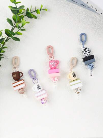 1pc Macaron Color Coffee Book Keychain, Dopamine Color Bead Decor With Inspirational Coffee Cup Charm, Practical Anti-Lost Daily Commute Accessory, Gift For Women, Medical Worker Holiday Gift