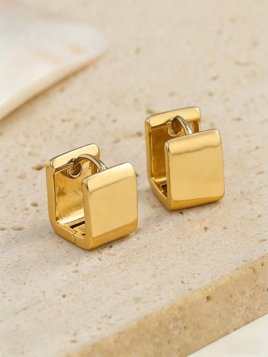 YUNCHUN 1 Pair Korean Elegant Minimalist Gold Square Pendant Earrings, Suitable For Daily Wear, Parties, Valentine's Day, Mother's Day, Gift For Mom, Girlfriend, Friends
