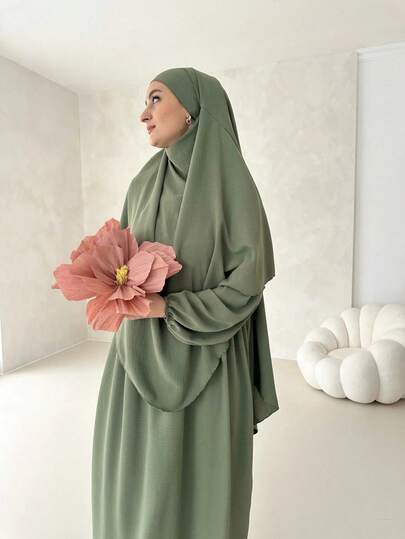 2 piezas Conjunto de Hijab y Abaya, adecuado para uso diario y oración de mujeres, suelto y cómodo, aplicable para todas las estaciones, Khimar Abaya Ropa musulmana islámica