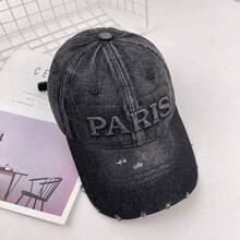 1PC Hat Women's Baseball Cap Spring Summer Washed Denim Hole Letter Baseball Cap Big Head Circumference Exposed Face Small Sunshade Soft Top Hat Men's - màu xanh nhạt - Xem 6