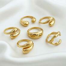 6pcs Set Gold Irregular Ring Set, Bohemian Style Molten Metal Stackable Rings, Retro Luxurious Edgy Jewelry, Assorted Gold Tone Irregular Designs - Vàng - Xem 4