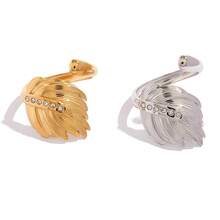 Uself Bộ 2 chiếc/1 chiếc nhẫn nữ sang trọng kiểu cổ điển đính đá Cubic Zirconia hình lông vũ, mạ vàng, bằng thép không gỉ, có thể điều chỉnh kích cỡ, chống nước, phù hợp với trang phục hàng ngày mùa hè, quà tặng Ngày của Mẹ, trang sức kiểu phương Tây, quà tặng Ngày Nhà giáo, quà tặng tốt nghiệp. - Nhiều màu - Xem 9